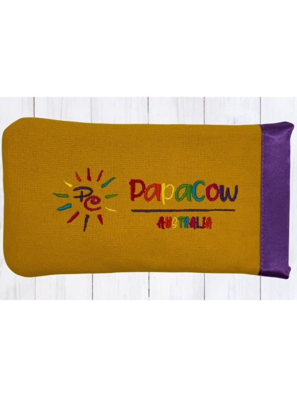 Vibrant Yellow Phone/Glasses Case (Purple Trim, Rainbow Text, Rainbow Logo)