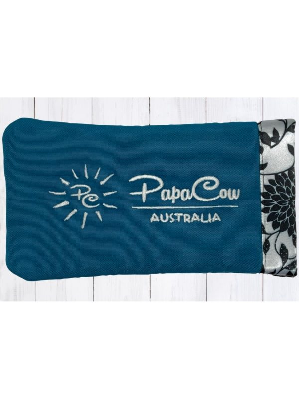Ocean Teal Phone/Glasses Case (Floral Trim, White Text, White Logo)