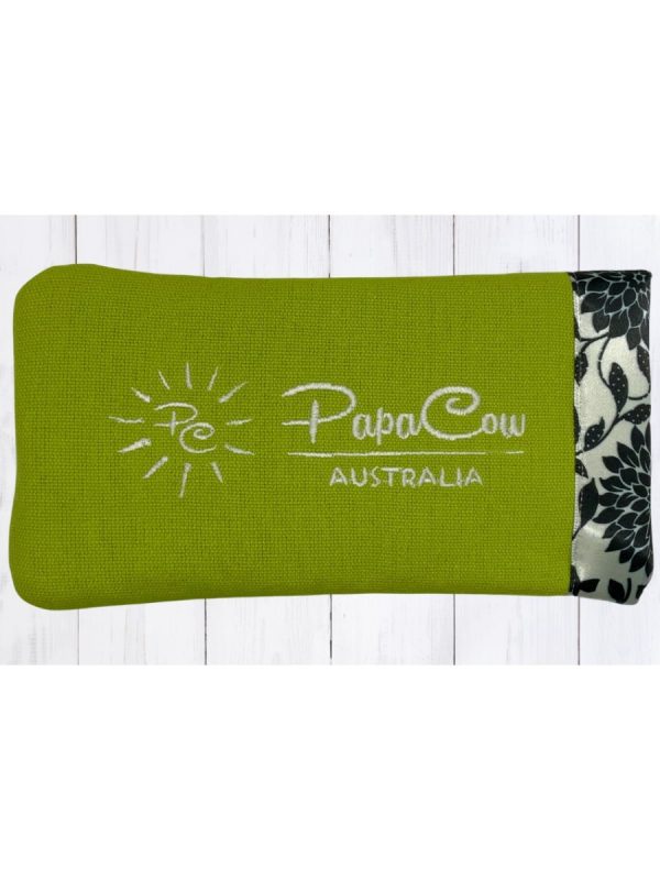 Lime Green Phone/Glasses Case (Floral Trim, White Text, White Logo)