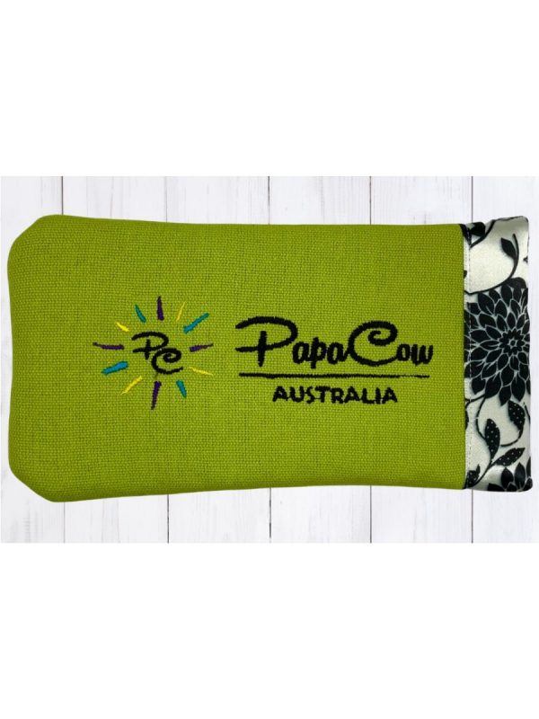 Lime Green Phone/Glasses Case (Floral Trim, Black Text, Ocean Logo)