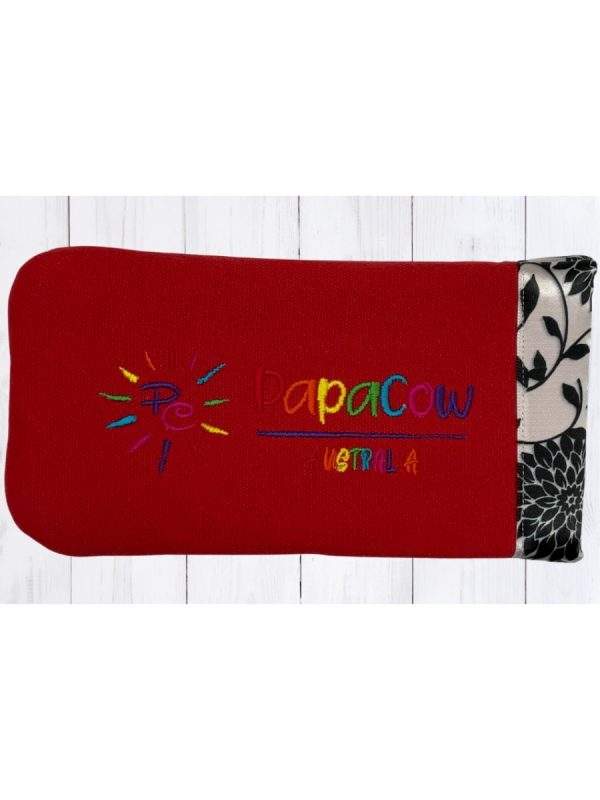 Crimson Phone/Glasses Case (Floral Trim, Rainbow Text P., Rainbow Logo)