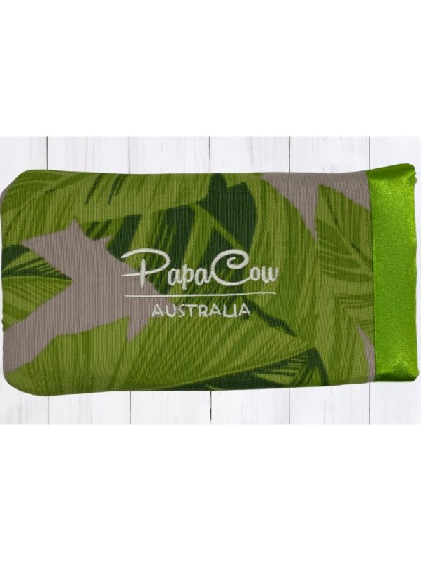 Green Foliage on Grey Phone/Glasses Case (L. Green Trim, White Text)