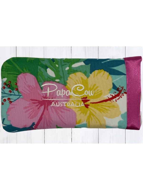 White Floral Phone/Glasses Case (Pink Trim, White Text)