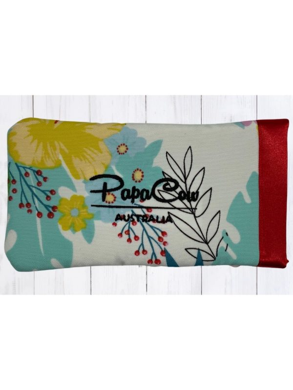 White Floral Phone/Glasses Case (Red Trim, Black Text)