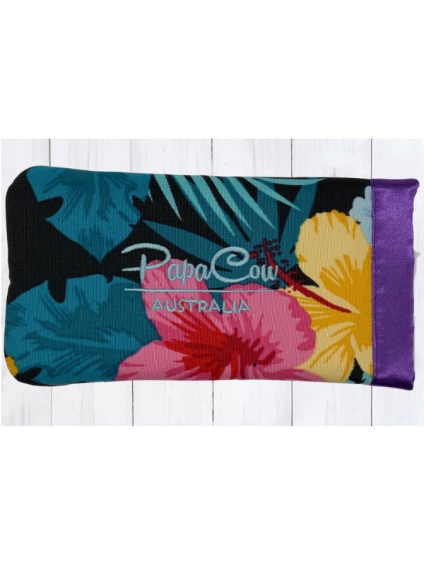 Black Floral Phone/Glasses Case (Purple Trim, L. Blue Text)