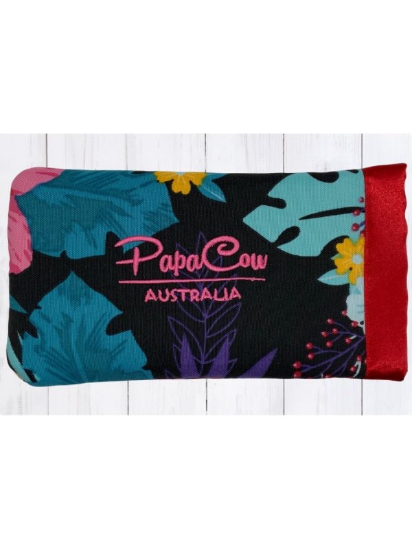 Black Floral Phone/Glasses Case (Red Trim, Pink Text)