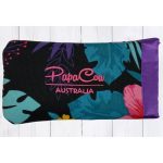 Black Floral Phone/Glasses Case (Purple Trim, Pink Text)