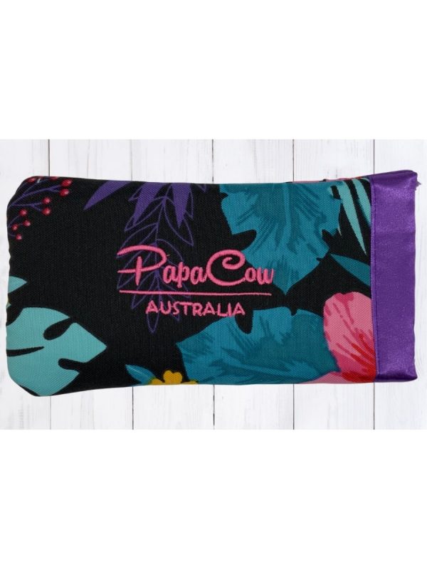 Black Floral Phone/Glasses Case (Purple Trim, Pink Text)