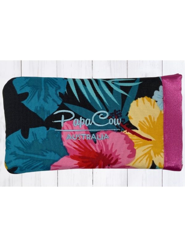 Black Floral Phone/Glasses Case (Pink Trim, L. Blue Text)