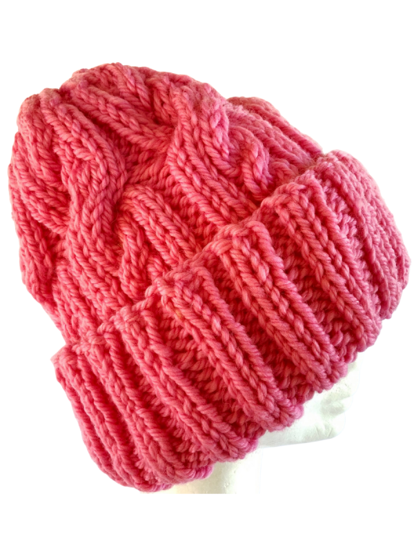 Flamingo Pink Cable Beanie - Image 3