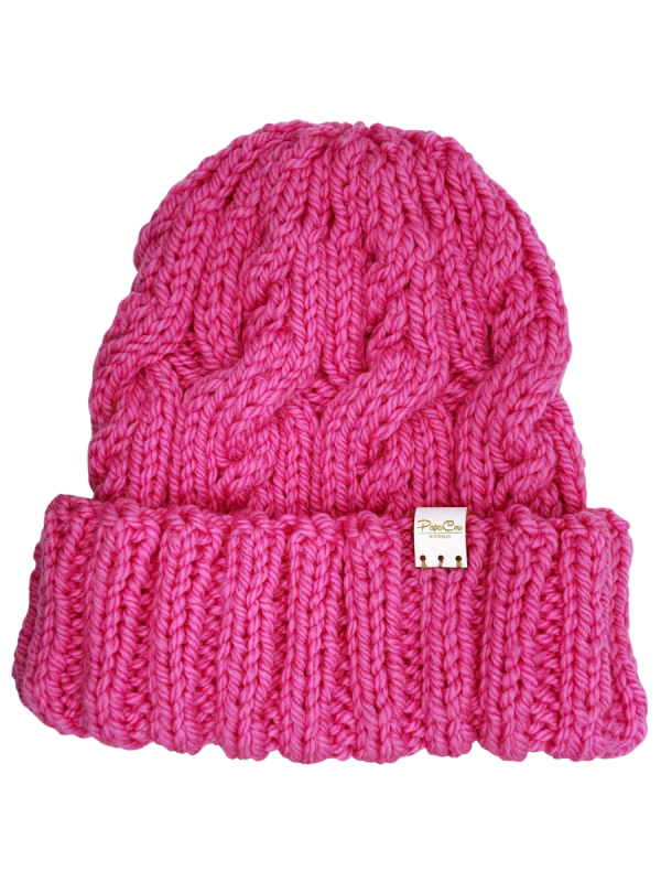 Flamingo Pink Cable Beanie - Image 2