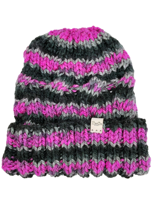 Fuchsia/Black/Grey Cable Beanie - Image 2