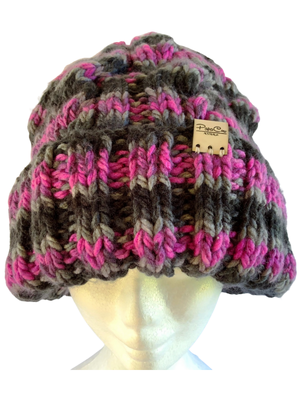 Fuchsia/Black/Grey Cable Beanie