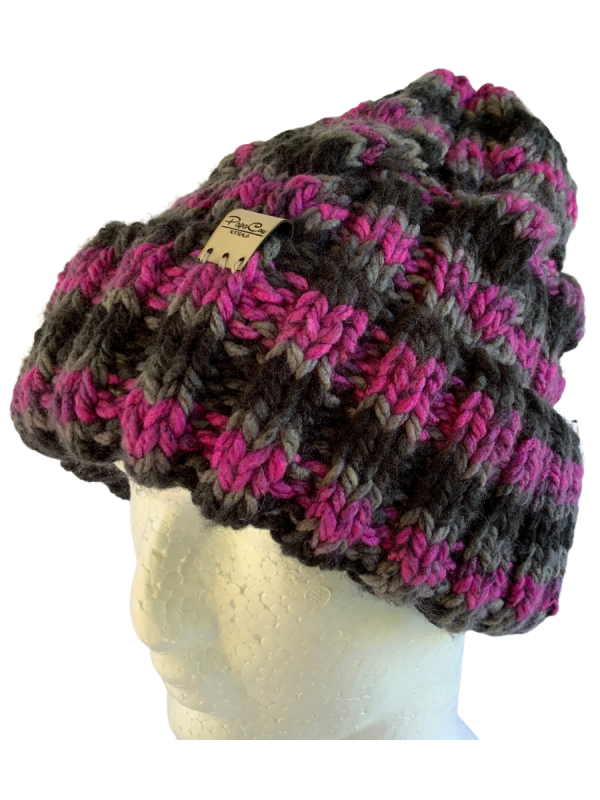 Fuchsia/Black/Grey Cable Beanie - Image 3