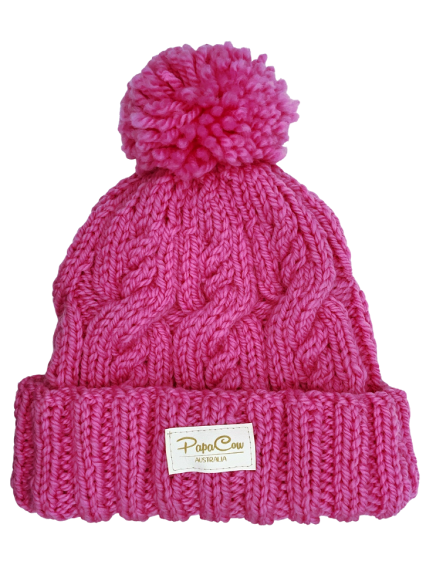 Tulip Pink Pom Pom Cable Beanie