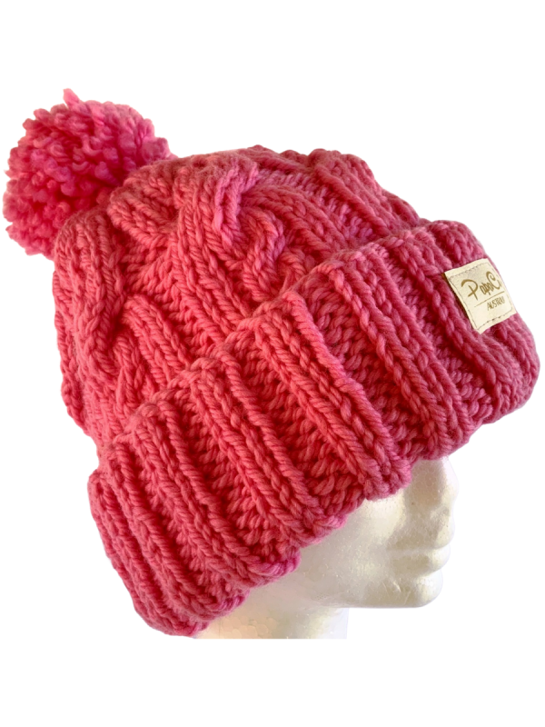Tulip Pink Pom Pom Cable Beanie - Image 2