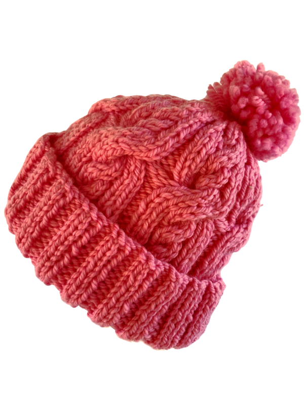 Tulip Pink Pom Pom Cable Beanie - Image 3