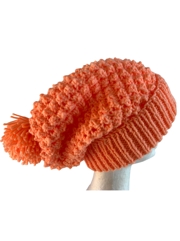 Orange Sherbet Slouchy Pom Pom Beanie - Image 2