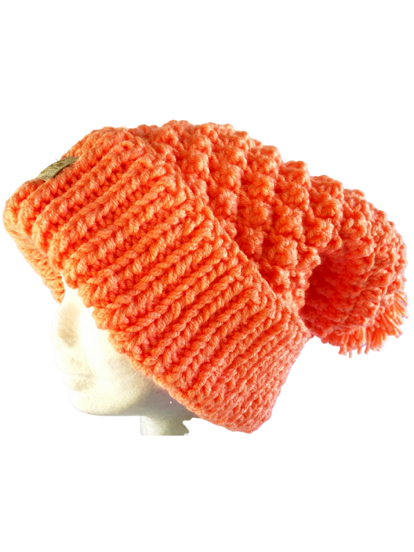 Orange Sherbet Slouchy Pom Pom Beanie - Image 3