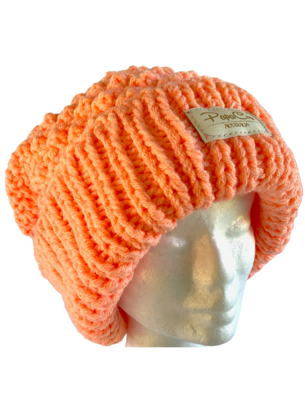 Orange Sherbet Slouchy Pom Pom Beanie