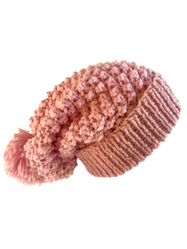 Carnation Pink Slouchy Pom Pom Beanie - Image 2