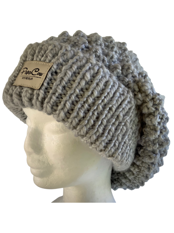 Cloudy Grey Slouchy Pom Pom Beanie