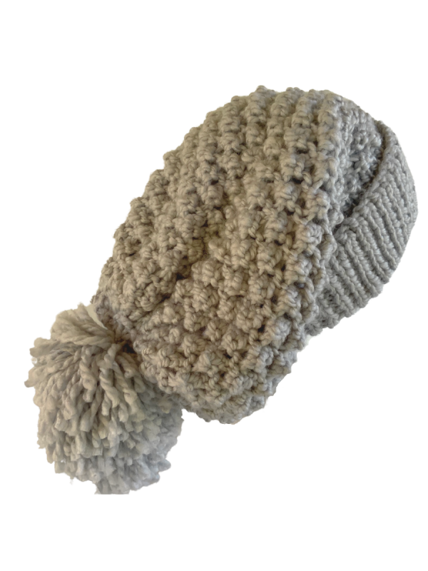 Cloudy Grey Slouchy Pom Pom Beanie - Image 2