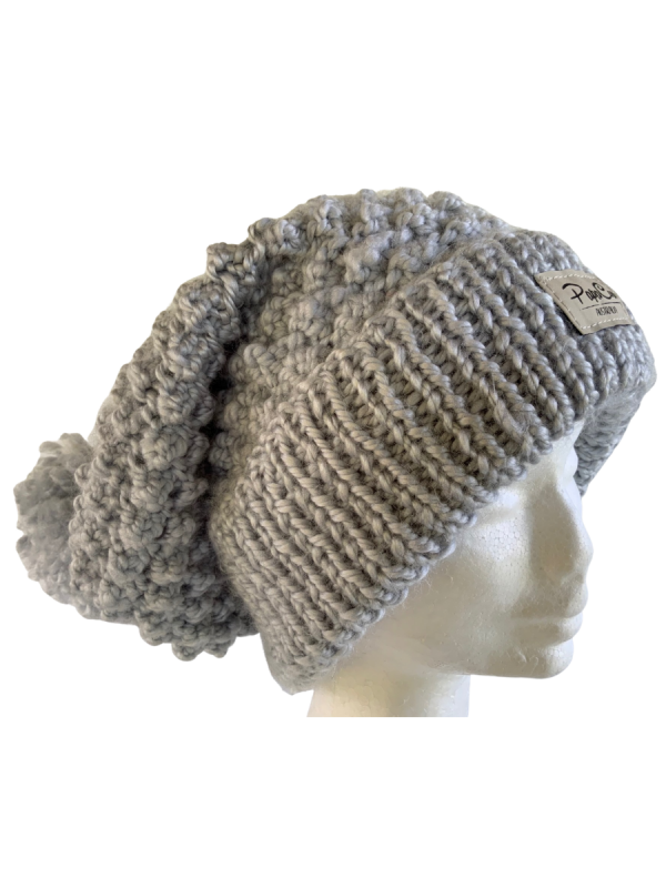 Dove Grey Slouchy Pom Pom Beanie