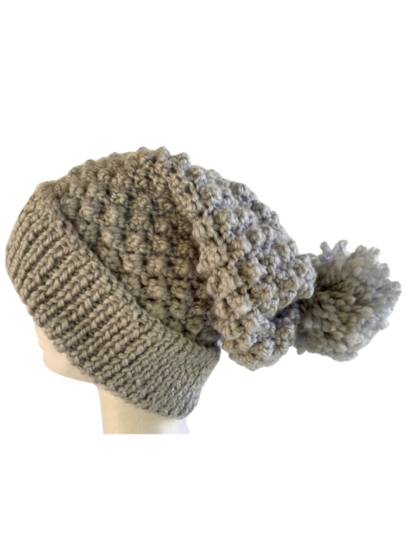 Dove Grey Slouchy Pom Pom Beanie - Image 2
