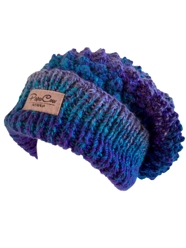 Blue Purple Slouchy Pom Pom Beanie