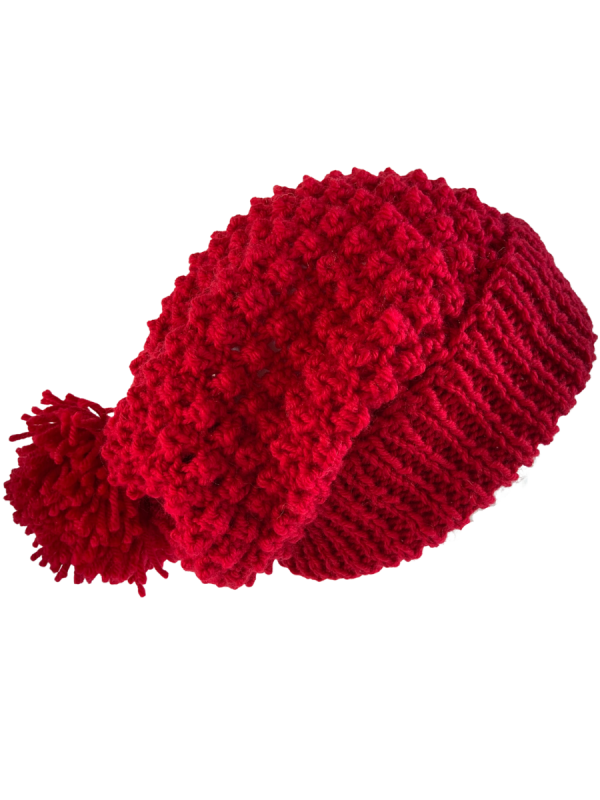 Crimson Slouchy Pom Pom Beanie