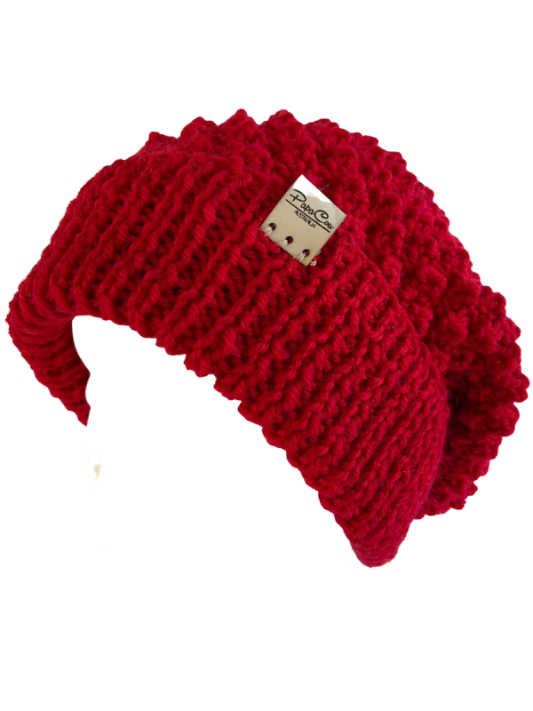 Crimson Slouchy Pom Pom Beanie - Image 2