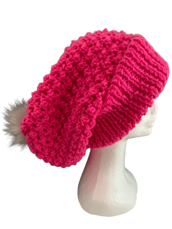 Magenta Slouchy Beanie - Image 2
