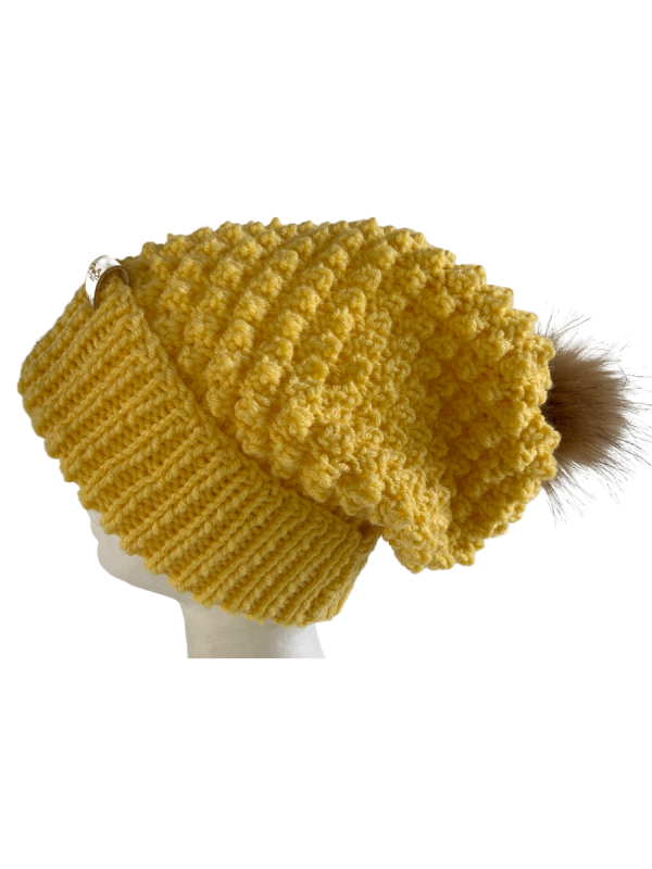 Canary Yellow Slouchy Pom Pom Beanie - Image 2