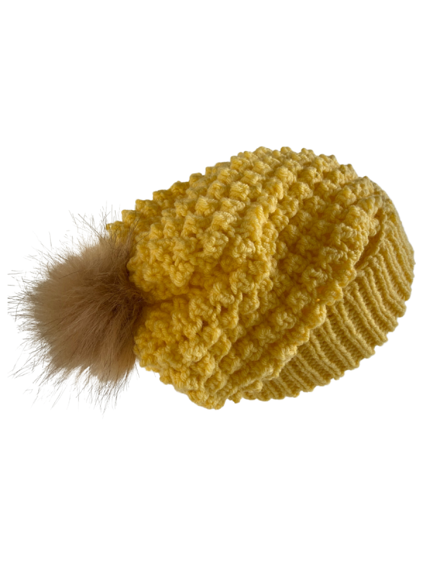Canary Yellow Slouchy Pom Pom Beanie - Image 3