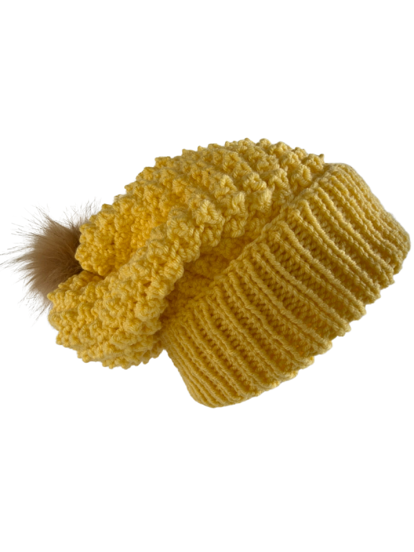 Canary Yellow Slouchy Pom Pom Beanie