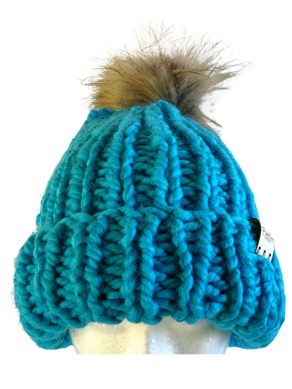 Bright Azure Blue Ribbed Beanie - Image 2