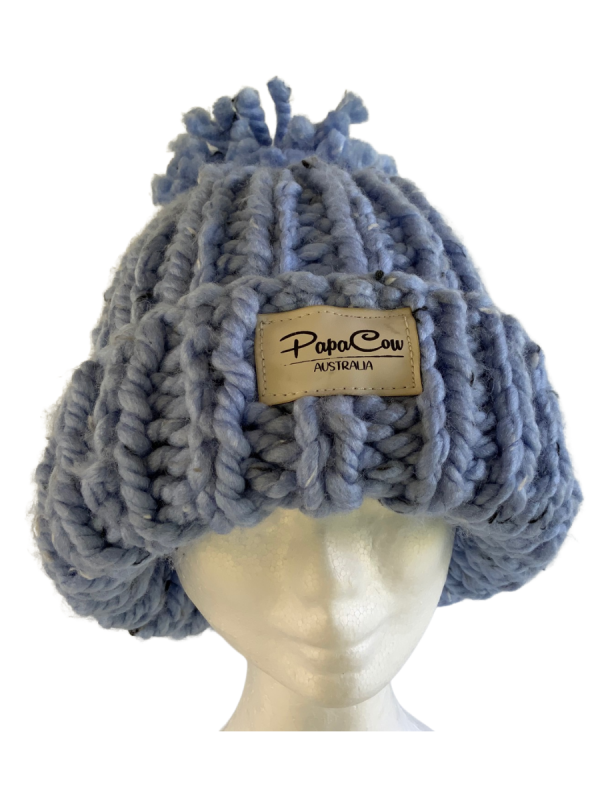 Cornflower Tweed Pom Pom Ribbed Beanie - Image 2