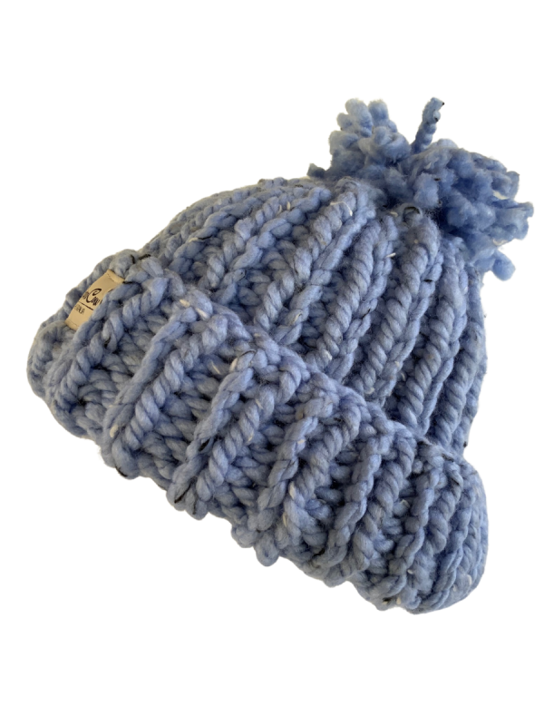 Cornflower Tweed Pom Pom Ribbed Beanie - Image 3