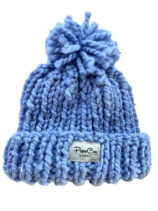 Cornflower Tweed Pom Pom Ribbed Beanie