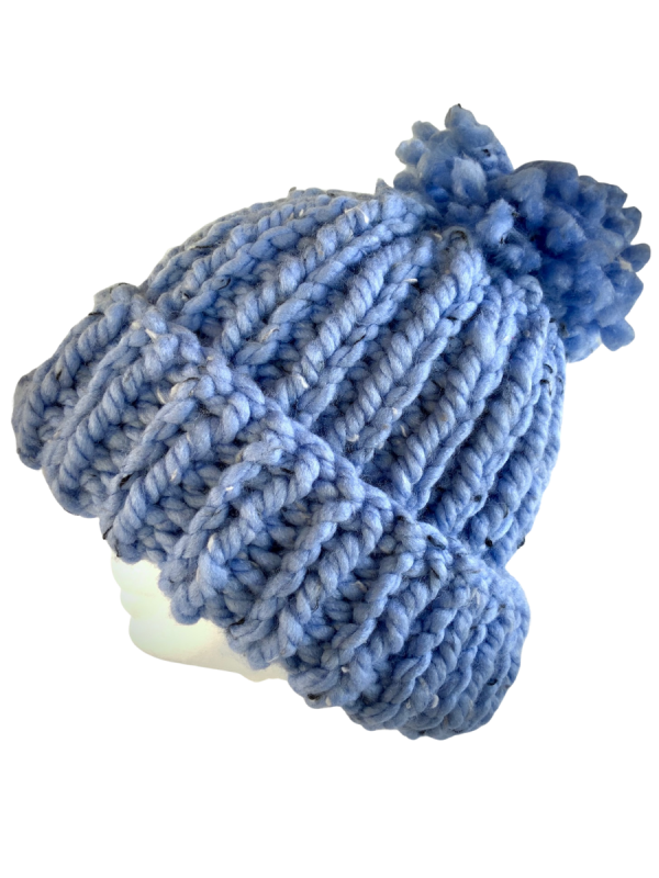 Cornflower Tweed Pom Pom Ribbed Beanie - Image 4