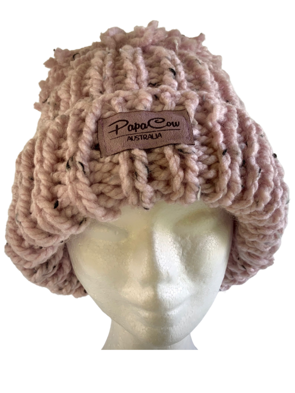 Seashell Pink Tweed Ribbed Beanie - Image 3