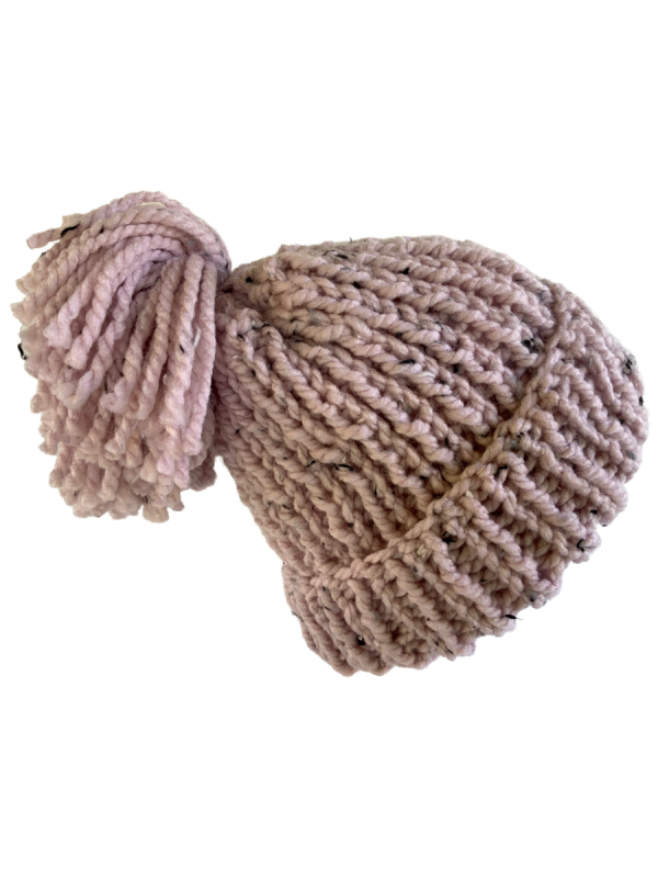 Seashell Pink Tweed Ribbed Beanie - Image 2