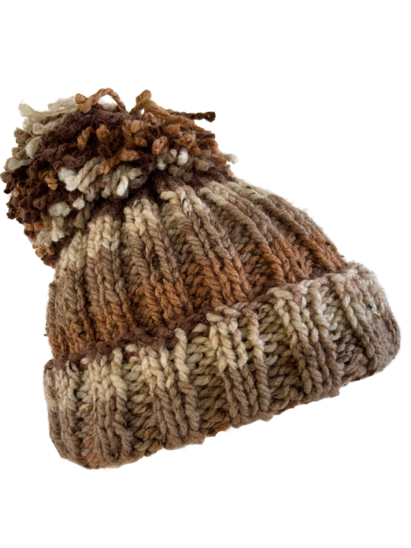 Chocolate Mocha Ribbed Pom Pom Beanie - Image 2