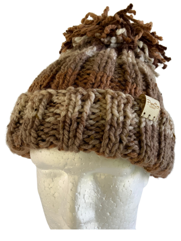 Chocolate Mocha Ribbed Pom Pom Beanie - Image 3