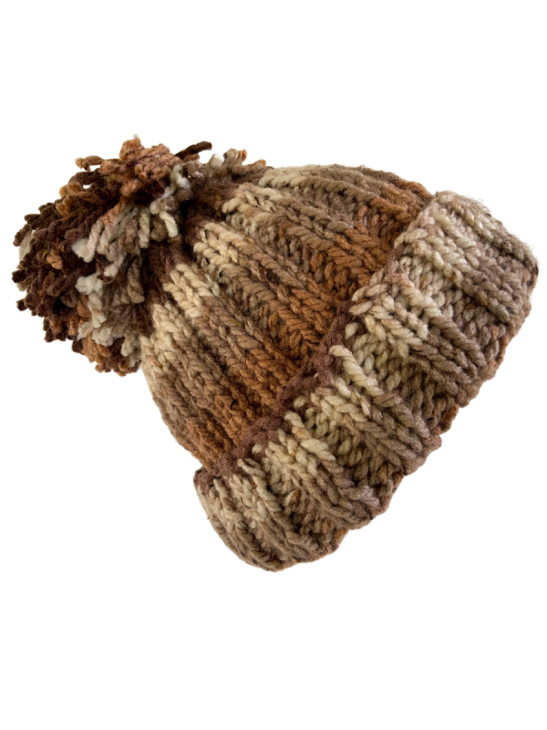 Chocolate Mocha Ribbed Pom Pom Beanie - Image 4