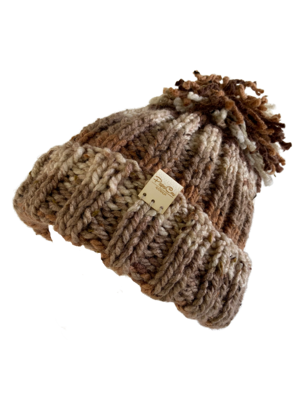 Chocolate Mocha Ribbed Pom Pom Beanie