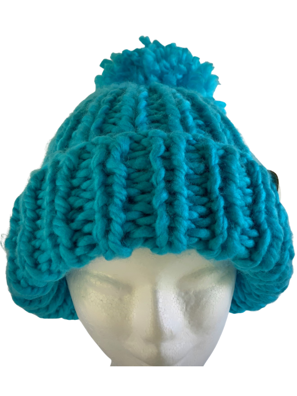 Bluebird Blue Ribbed Pom Pom Beanie - Image 3