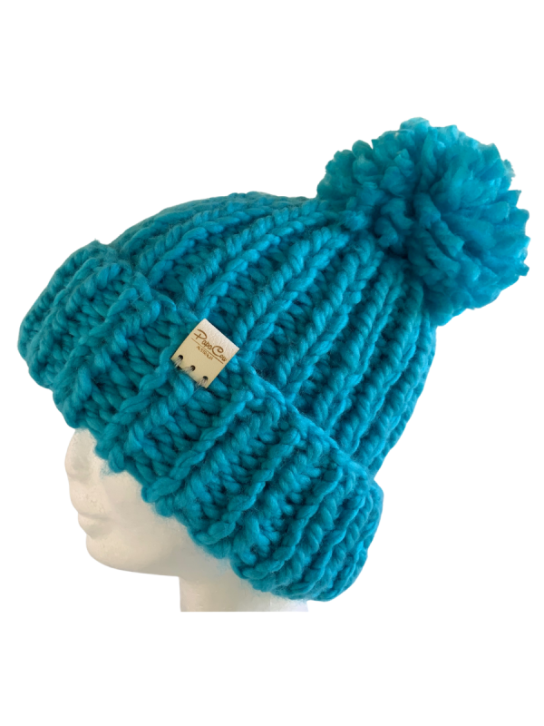Bluebird Blue Ribbed Pom Pom Beanie