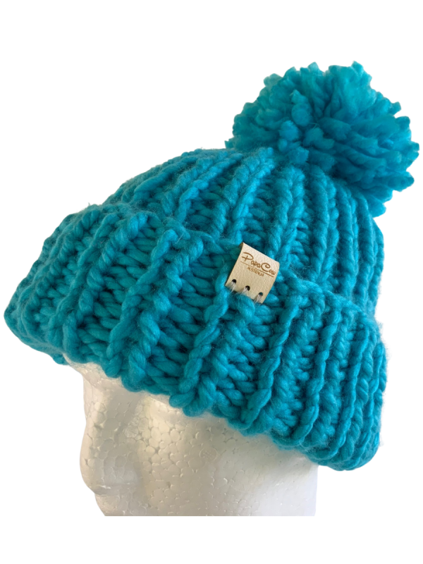Bluebird Blue Ribbed Pom Pom Beanie - Image 2